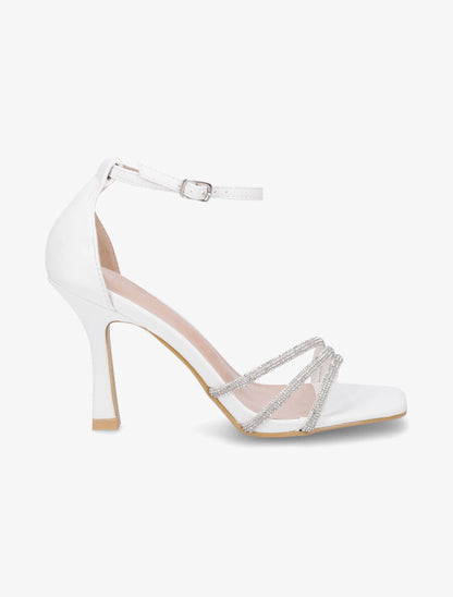 Sandales à talon aiguille et strass en simili - Blanc - 1