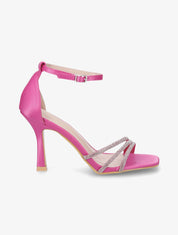 Sandales satinées à talon aiguille et strass - Fuschia - 1