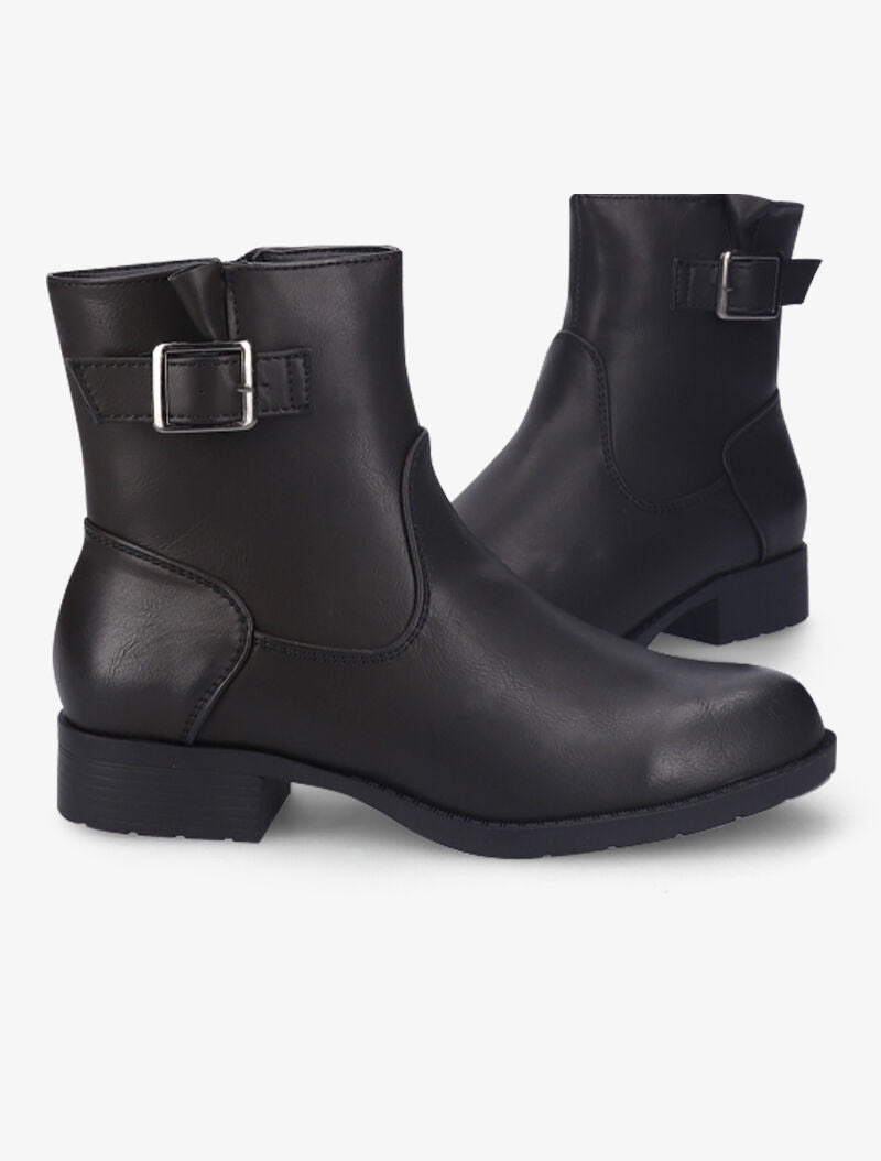 Bottines en simili à boucle carrée - Noir - 4