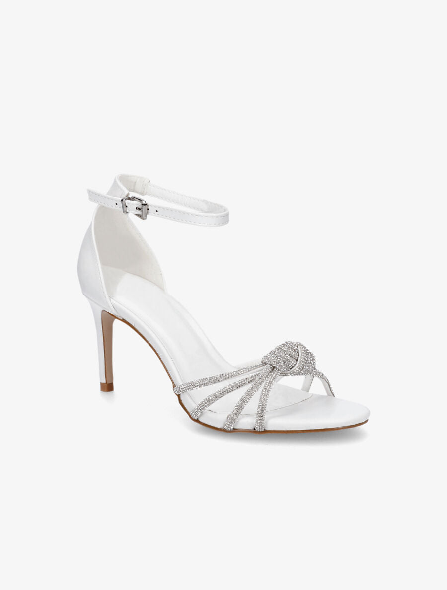 Sandales à talon aiguille et brides ornées de strass - Blanc - 2