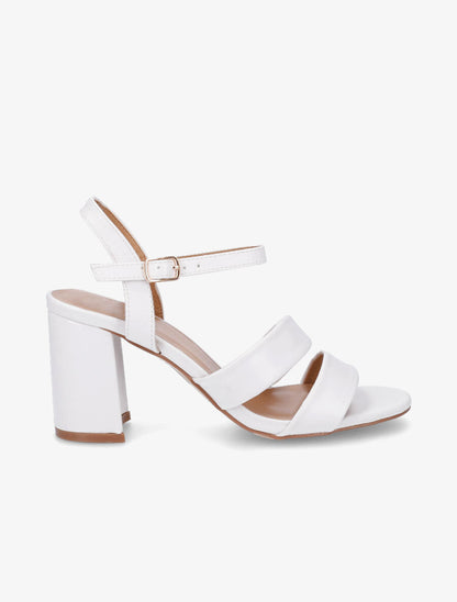 Sandales à talon et double brides en simili - Blanc - 1