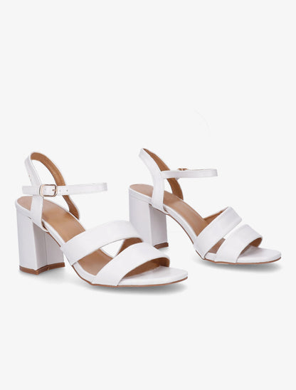 Sandales à talon et double brides en simili - Blanc - 4