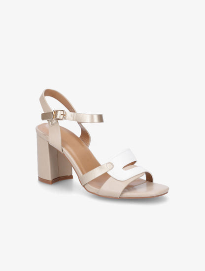 Sandales à talon et bride fantaisie en simili - Beige - 2
