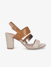 Sandales en simili à talon bloc - Beige - 5