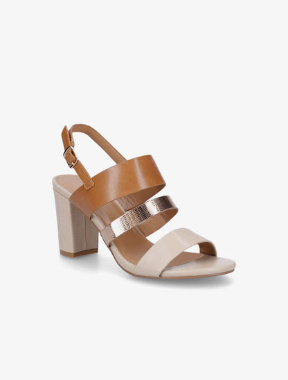 Sandales en simili à talon bloc - Beige - 2