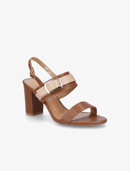 Sandales à talon et double boucles - Camel - 2