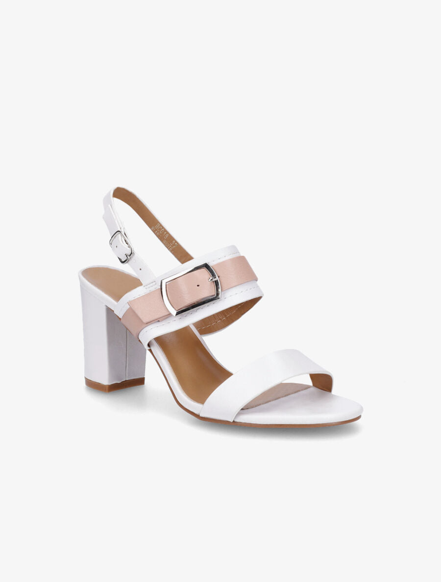 Sandales à talon et double boucles - Blanc - 2