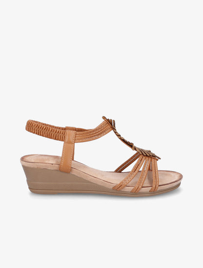 Sandales compensées bride à strass - Camel - 1