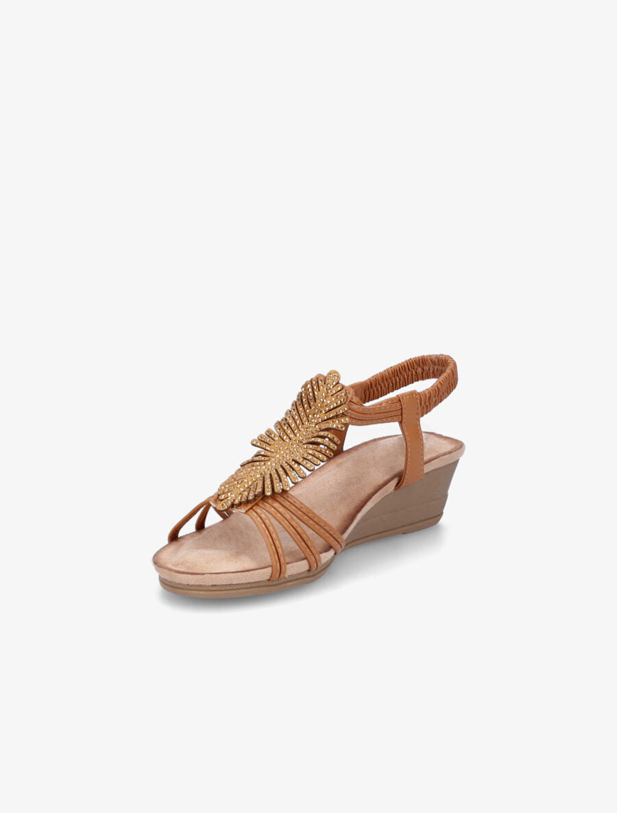 Sandales compensées bride à strass - Camel - 3