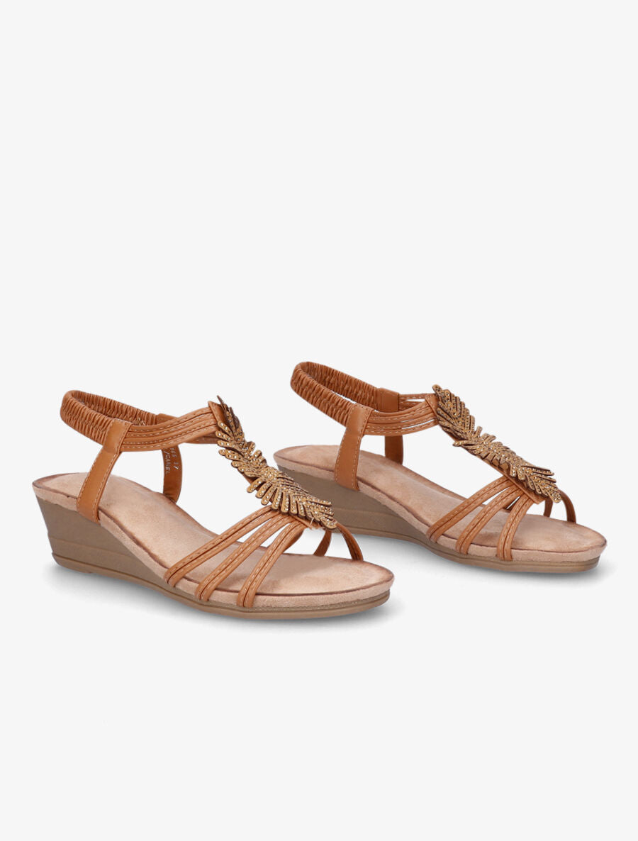 Sandales compensées bride à strass - Camel - 4