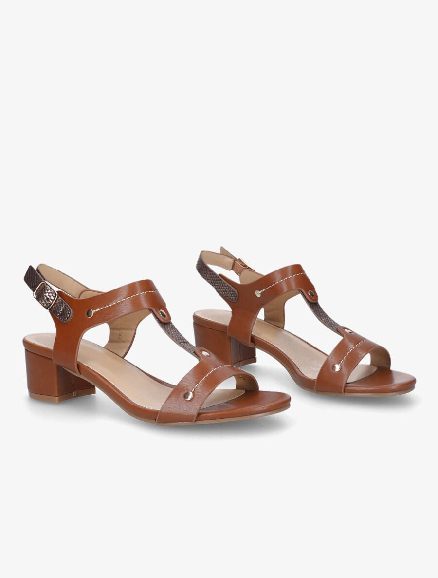 Sandales mi-hautes bride python - Camel - 4
