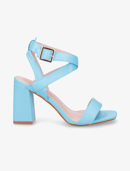 Sandales à talon et brides croisées - Bleu ciel - 5