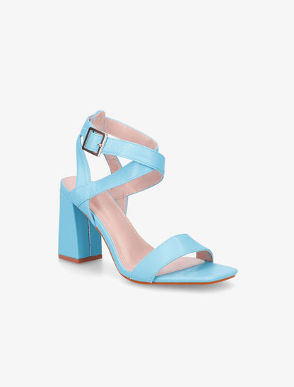 Sandales à talon et brides croisées - Bleu ciel - 2