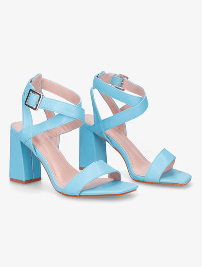 Sandales à talon et brides croisées - Bleu ciel - 4