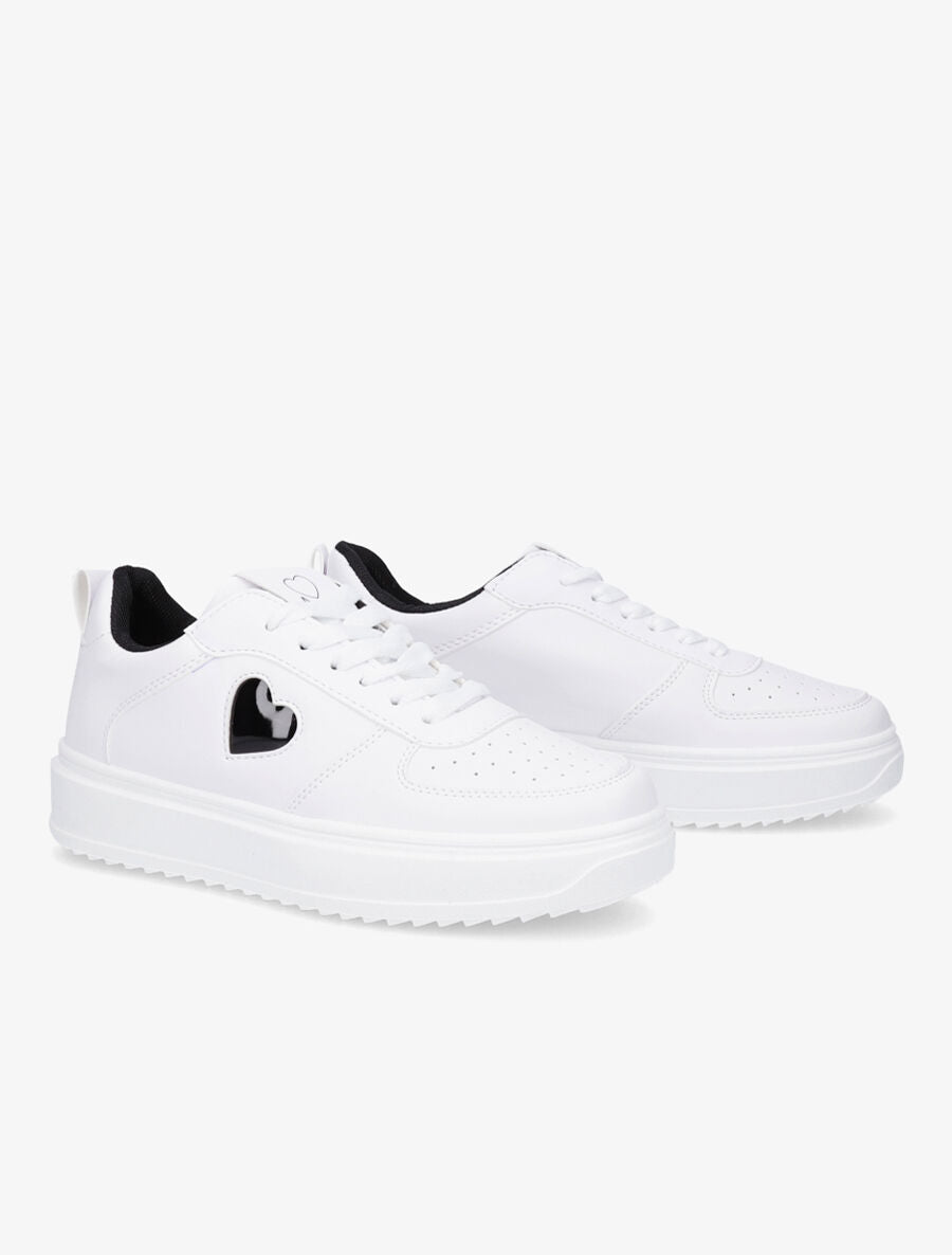 Sneakers en simili à motif coeur - Noir - 4