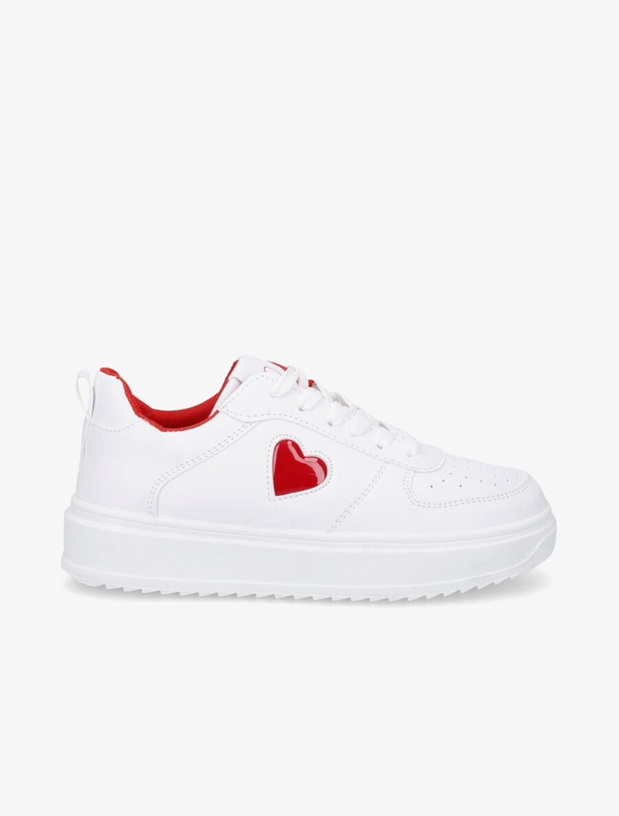 Sneakers en simili à motif coeur - Rouge - 1
