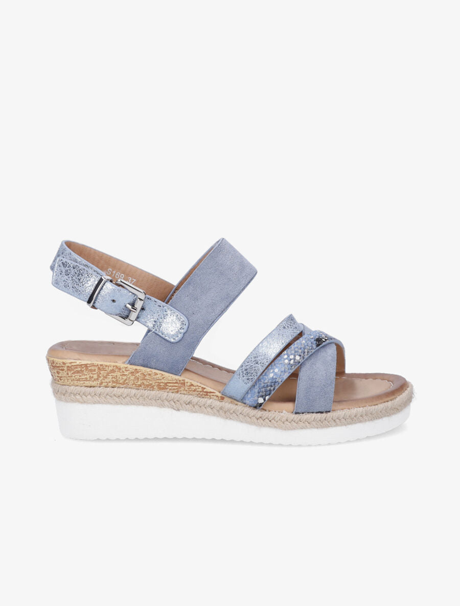 Sandales compensées irisées et python - Bleu - 1