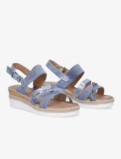 Sandales compensées irisées et python - Bleu - 4