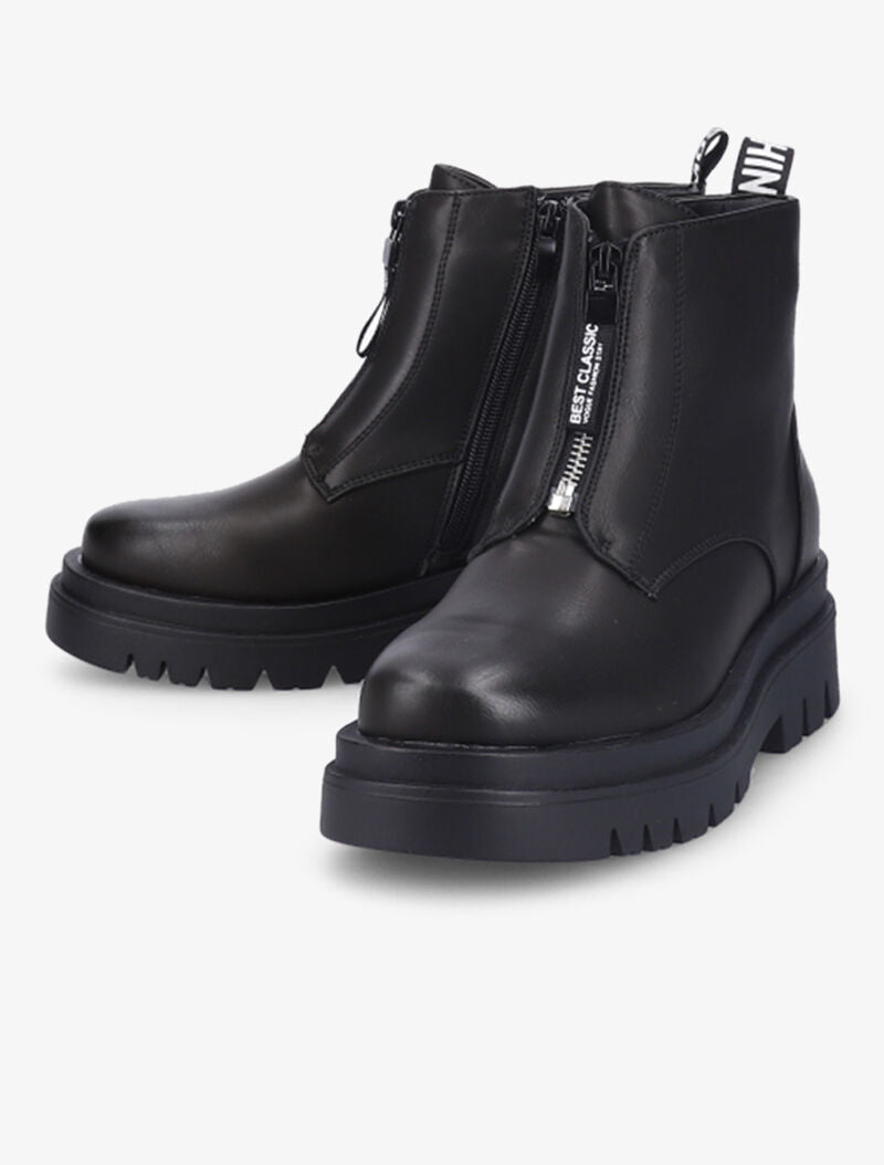 Bottines à zip et semelle crantée stylisée - Noir - 4