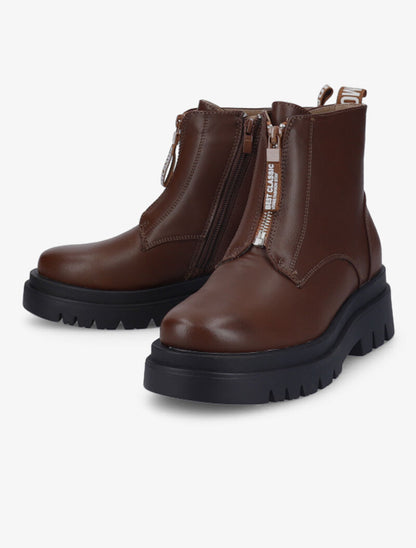 Bottines à zip et semelle crantée stylisée - Marron - 4