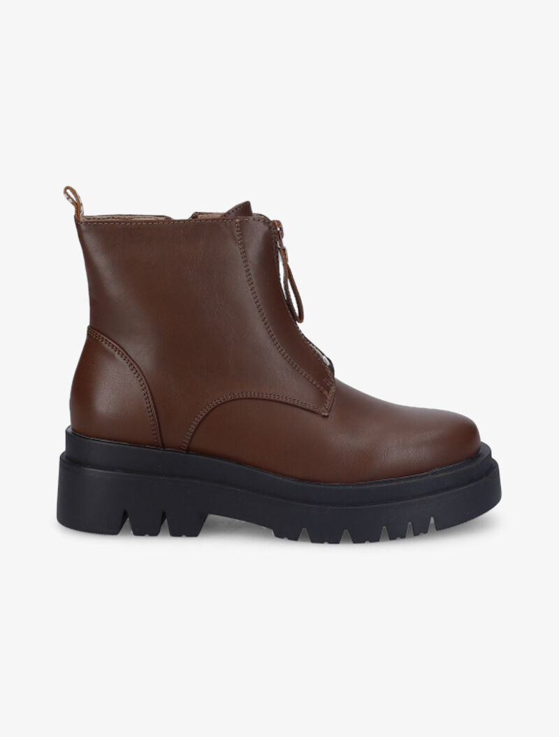 Bottines à zip et semelle crantée stylisée - Marron - 5
