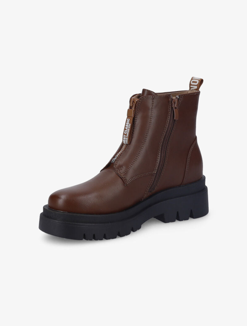 Bottines à zip et semelle crantée stylisée - Marron - 3