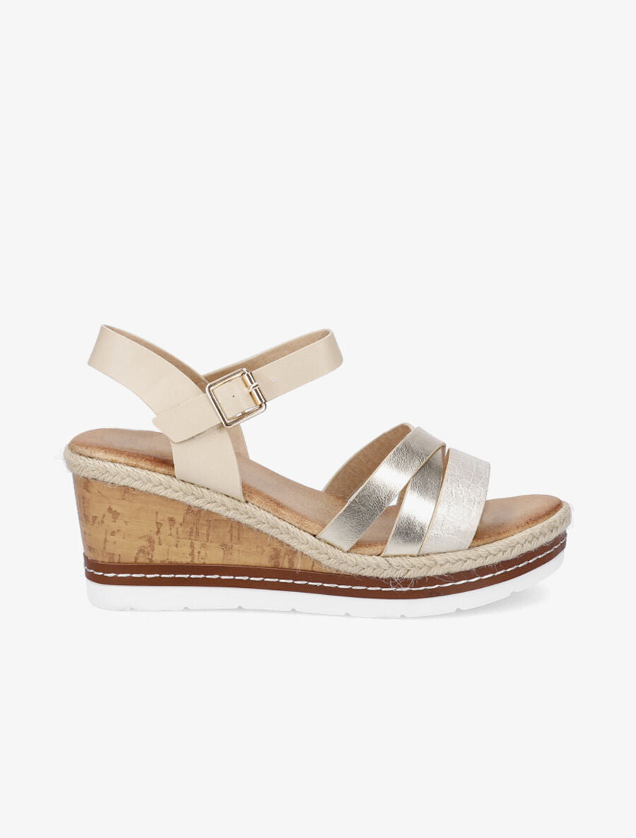 Sandales compensées en simili irisées - Beige - 5