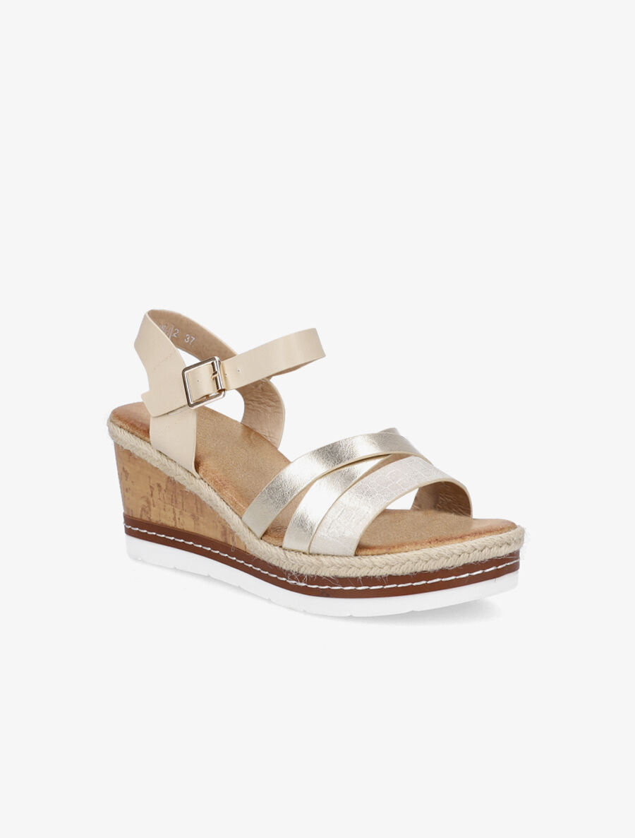 Sandales compensées en simili irisées - Beige - 2