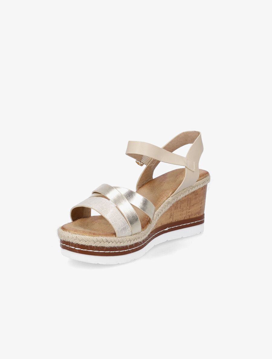 Sandales compensées en simili irisées - Beige - 3
