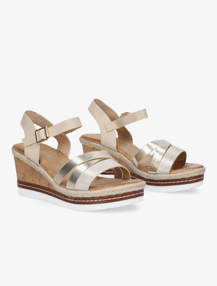 Sandales compensées en simili irisées - Beige - 4
