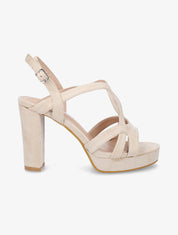 Sandales en suédine à plateforme et talon haut - Beige - 1