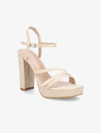 Sandales hautes à plateforme en suédine - Beige - 2