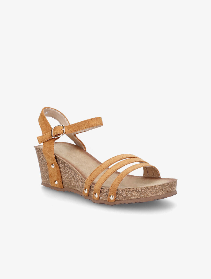 Sandales compensées à triple brides - Camel - 2
