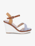 Sandales compensées croisées bi-matière - Bleu ciel/camel - 1