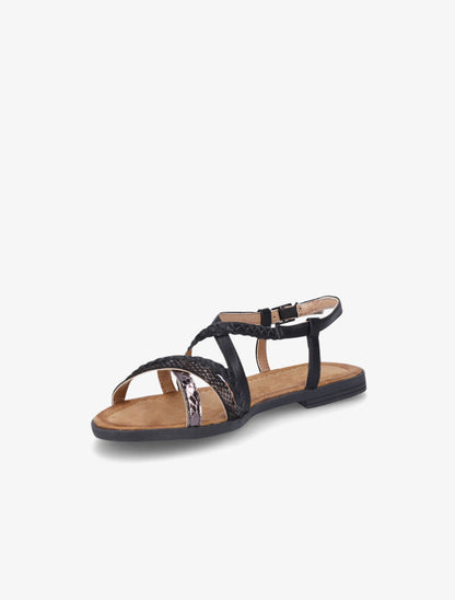 Nu-pieds brides entrelacées imprimé léopard et tressées - Noir - 3