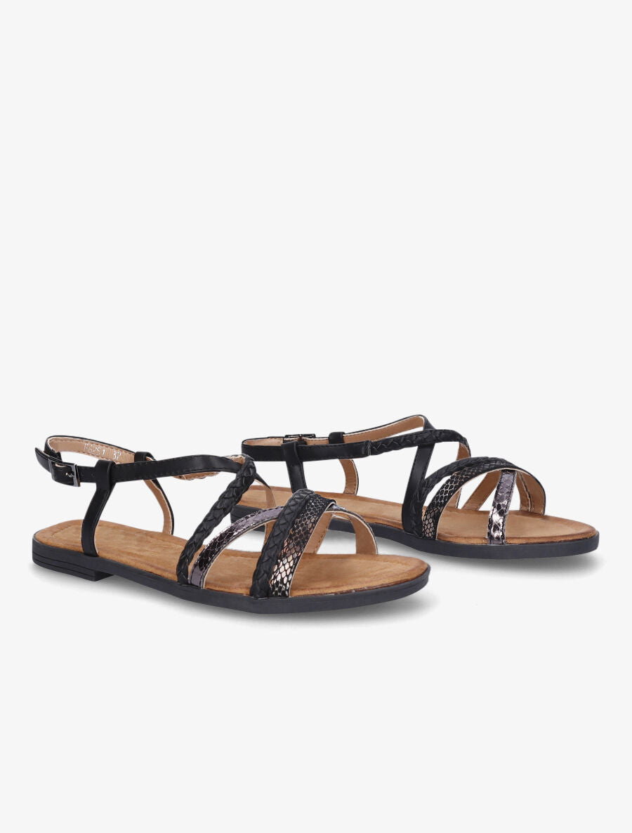 Nu-pieds brides entrelacées imprimé léopard et tressées - Noir - 4