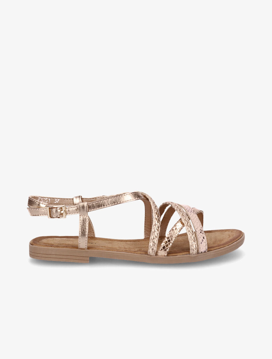 Nu-pieds brides entrelacées imprimé léopard et tressées - Rose gold - 5