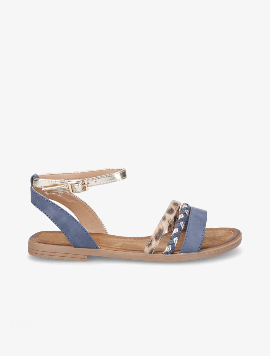 Nu-pieds à triples brides imprimé léopard et tressées - Bleu - 5