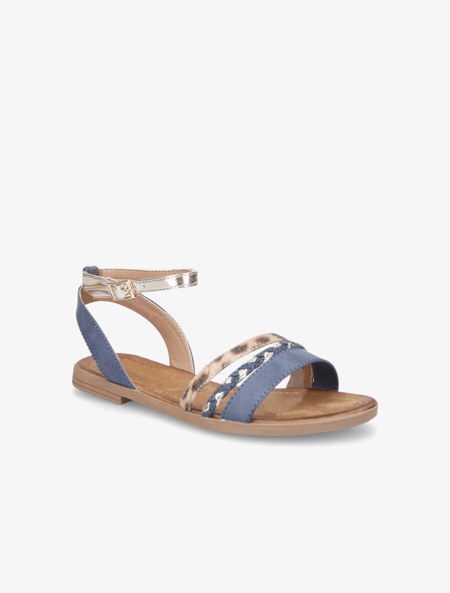 Nu-pieds à triples brides imprimé léopard et tressées - Bleu - 2