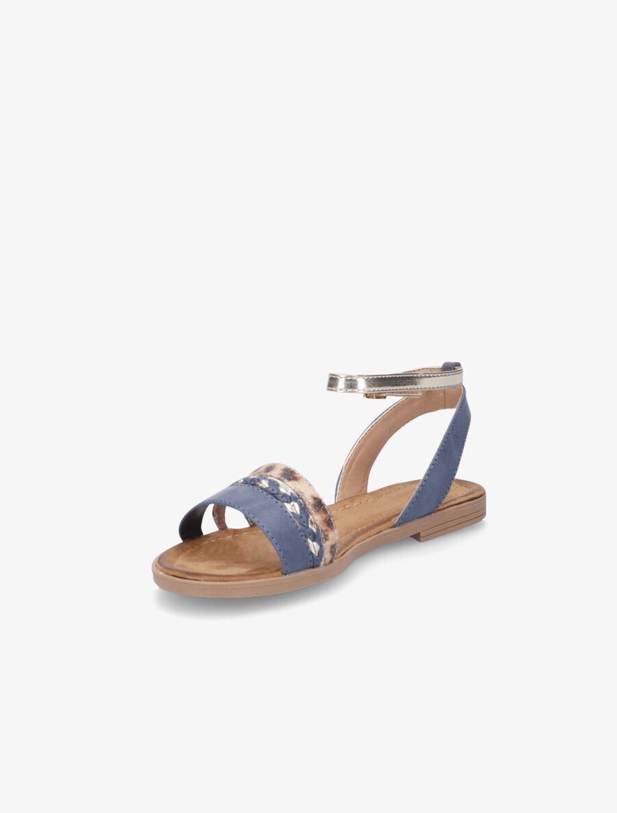 Nu-pieds à triples brides imprimé léopard et tressées - Bleu - 3
