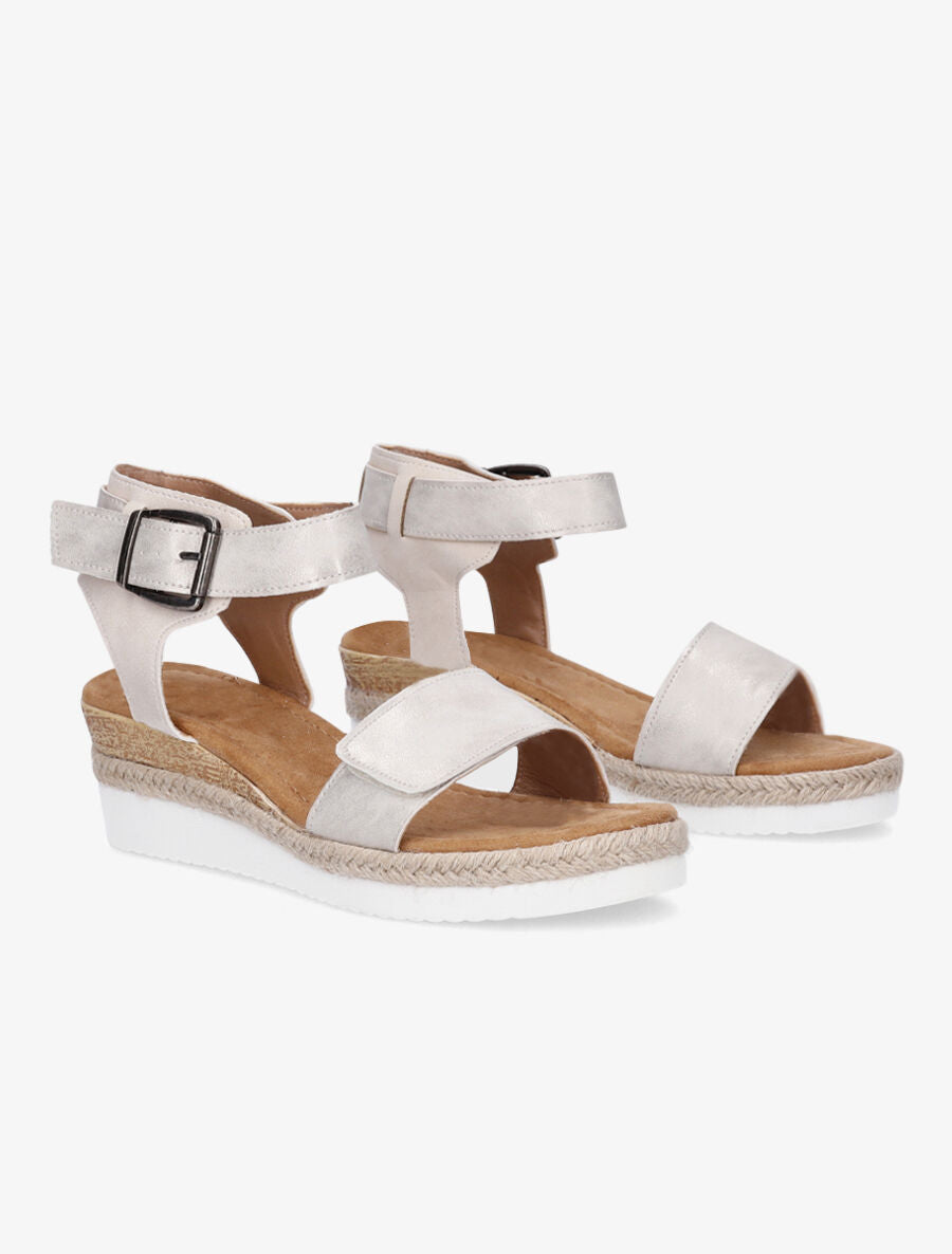 Sandales compensées irisées à scratch - Beige - 4