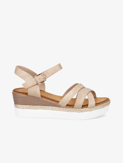 Sandales compensées irisées et croisées - Beige - 1