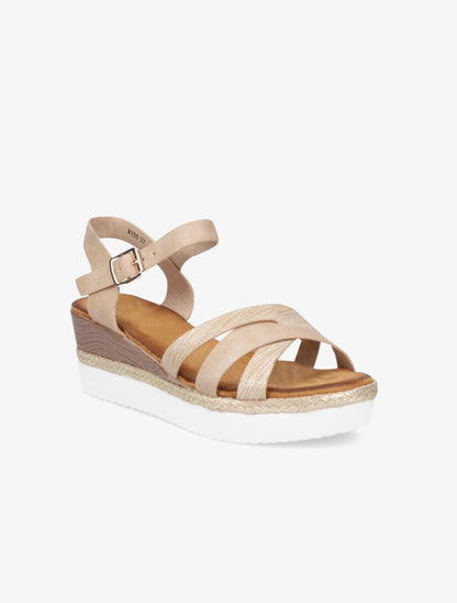 Sandales compensées irisées et croisées - Beige - 2