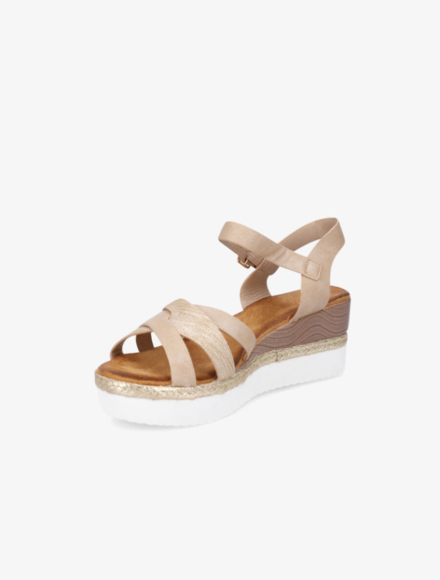 Sandales compensées irisées et croisées - Beige - 3