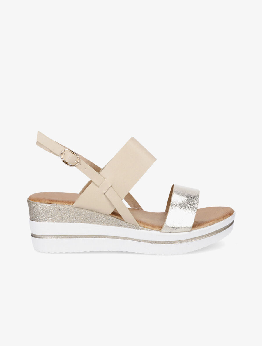 Sandales à talon compensé effet martelé - Beige - 5
