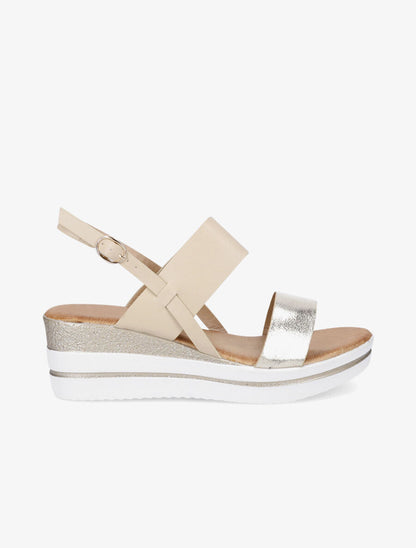 Sandales à talon compensé effet martelé - Beige - 5