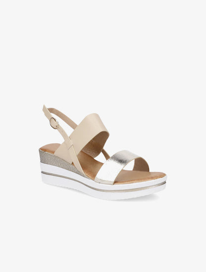 Sandales à talon compensé effet martelé - Beige - 2
