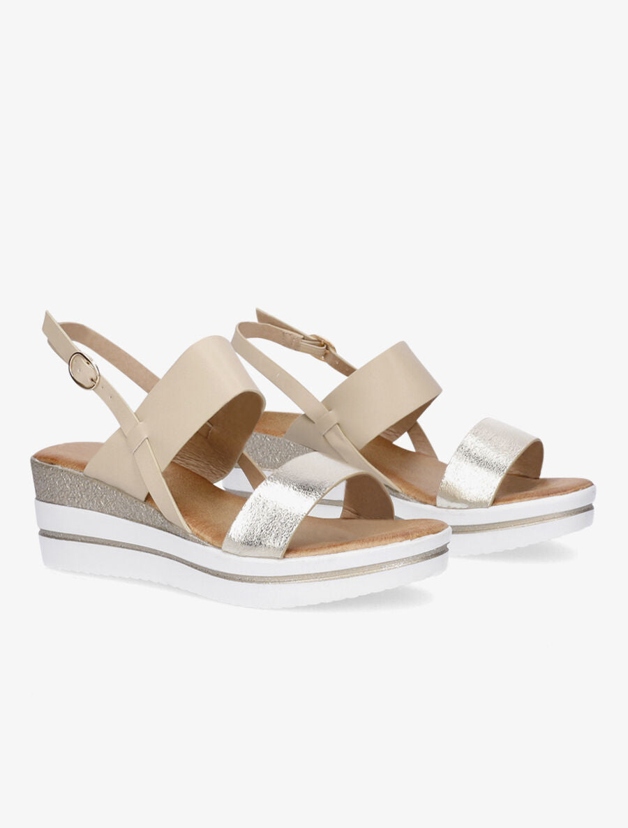 Sandales à talon compensé effet martelé - Beige - 4