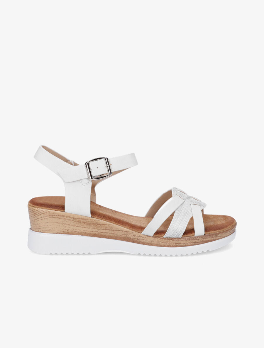Sandales compensées bride fantaisie irisée - Blanc - 1
