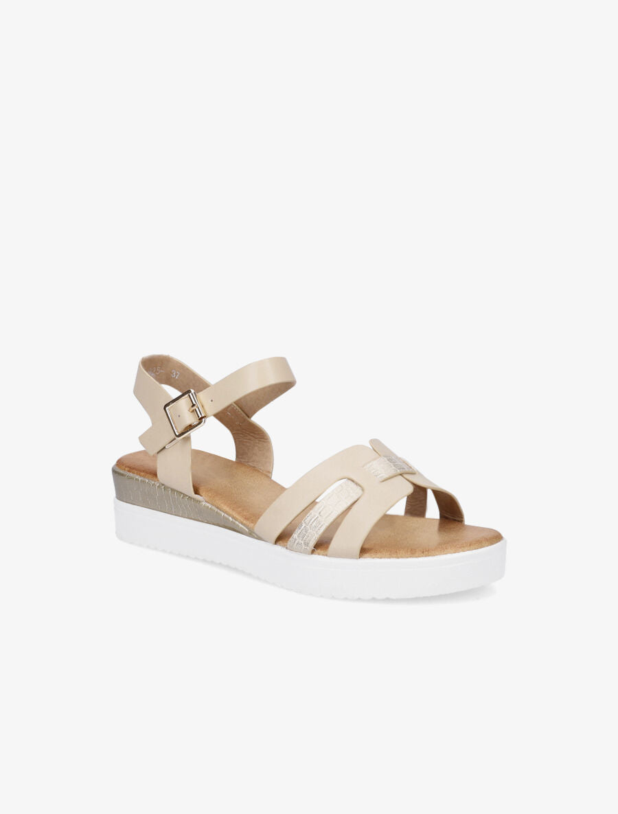 Sandales compensées bride fantaisie croco - Beige - 2